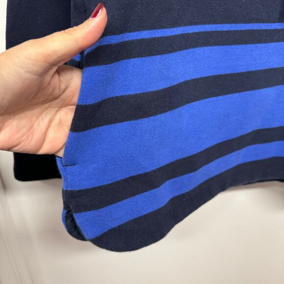 J.Crew Women Navy Blue Striped Sweatshirt Hoodie Pockets Size Small Cotton Blend - Picture 4 of 9